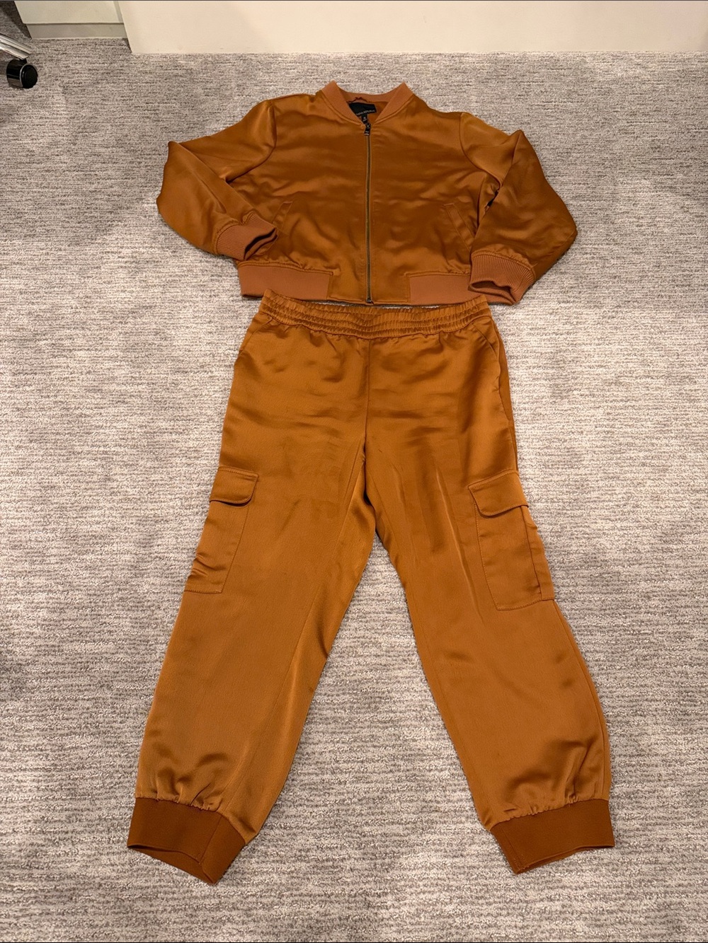 Banana Republic Rust Satin Bomber Jacket & Cargo Jogger Set